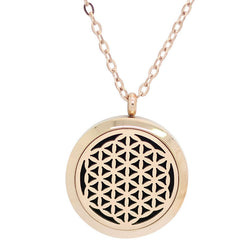 Flower of Life Design Aromatherapy Diffuser Necklace - Rose Gold 30mm - Free Chain