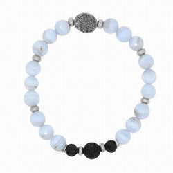 Blue Lace Agate with Oval Druzy Lava Diffuser Bracelet - Gift Idea