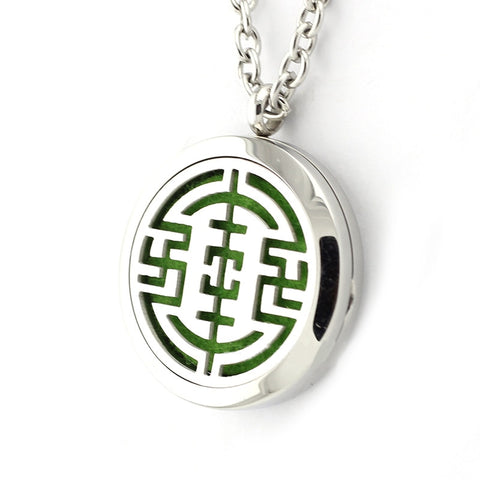 Chinese Longevity Design Aromatherapy Essential Oil Diffuser Necklace - Silver 30mm - Free Chain - Gift Idea