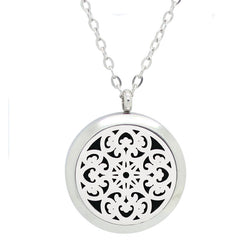 Fleur de Lis Design Aromatherapy Essential Oil Diffuser Necklace - Silver 30mm - Free Chain - Gift Idea