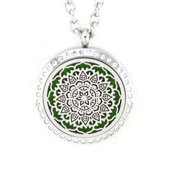 Flower Mandala with Crystals Aroma Diffuser Necklace 30mm - 316L Surgical Stainless Steel