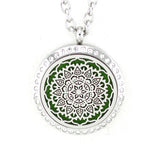 Flower Mandala with Crystals Aroma Diffuser Necklace 30mm - 316L Surgical Stainless Steel