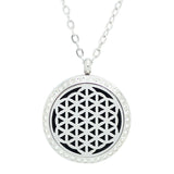 Flower of Life Design with Crystals Aromatherapy Diffuser Necklace - Silver - Free Chain
