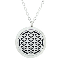Flower of Life Design Aromatherapy Diffuser Necklace - Silver - Free Chain