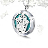Hamsa Hand Design Aromatherapy Essential Oil Diffuser Necklace - Silver 30mm - Free Chain - Gift Idea