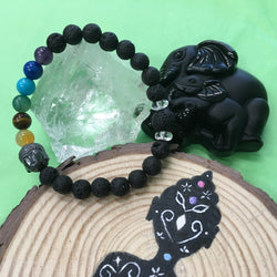Kids 7 Chakra Hematite Buddha and Lava Stone Healing Diffuser Bracelet with Clear Crystal Quartz