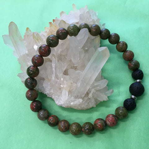 Gents Unakite and Lava Stone Aroma Diffuser Bracelet - the stone of couples - Aromatherapy Jewellery