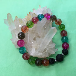 Ladies Crackle Quartz and Lava Stone Aroma Diffuser Bracelet - Rainbow Quartz - Aromatherapy Jewellery