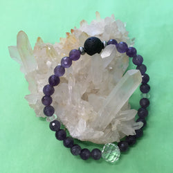 Ladies Amethyst, Clear Crystal Quartz and Lava Stone Aroma Diffuser Bracelet - the stone of spiritual growth - Aromatherapy Jewellery