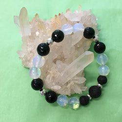 Ladies Faceted Black Onyx, Opalite and Lava Stone Aroma Diffuser Bracelet - Aromatherapy Jewellery