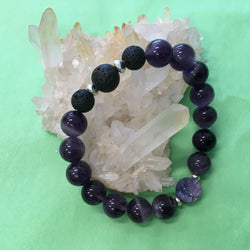 Ladies Amethyst, Lilac Druzy and Lava Aroma Diffuser Bracelet - the stone of spiritual growth - Aromatherapy Jewellery