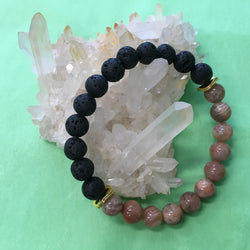 Ladies Peach Moonstone and Lava Stone Aroma Diffuser Bracelet - the feminine soothing stone
