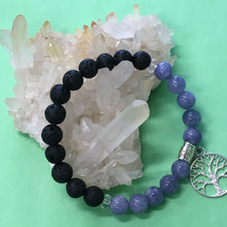 Ladies Angelite, Tree of Life Charm and Lava Stone Aroma Diffuser Bracelet - Aromatherapy Jewellery