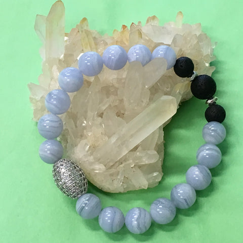 Handcrafte Ladies Blue Lace Agate and Lava Stone Aroma Diffuser Bracelet  - the emotional healing stone - Aromatherapy Jewellery Australia