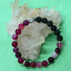 Pink Agate Buddha and Lava Healing Stone Diffuser Bracelet  - Aromatherapy Jewellery
