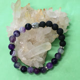 Pink or Purple Agate Buddha and Lava Healing Stone Diffuser Bracelet - Grounding
