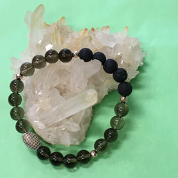 Ladies Smokey Quartz, Pave Crystal and Lava Stone Aroma Diffuser Bracelet