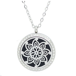 Kaleidoscope Design with Crystals Aromatherapy Diffuser Necklace 25mm Silver - Free Chain