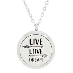 Live, Love and Dream Design Aromatherapy Diffuser Necklace - Free Chain