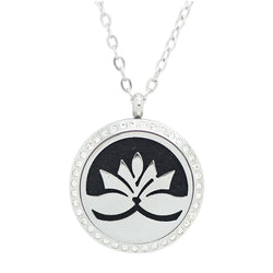 Lotus Flower Design with Crystals Aromatherapy Diffuser Necklace - Free Chain
