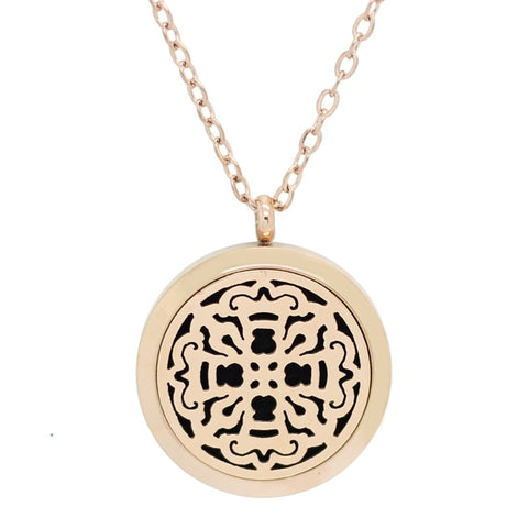 Old World Cross Design Aromatherapy Essential Oil Diffuser Necklace - Rose Gold 25mm - Gift Idea