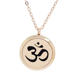 Sanskrit Om Design Aromatherapy Diffuser Necklace - Rose Gold 30mm - Free Chain