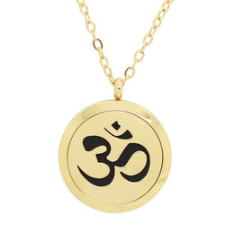 Sanskrit Om Design Aromatherapy Diffuser Necklace - Gold 30mm - Free Chain