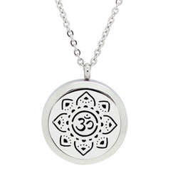 Sanskrit Om Meditate Design Aromatherapy Diffuser Necklace - Silver 30mm - Free Chain