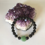 Natural Gemstone Heart Green Aventurine and Lava Stone Bracelet - Handcrafted - Aromatherapy Jewellery