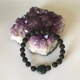 Natural Gemstone Heart Indian Agate and Lava Stone Bracelet - Handcrafted - Aromatherapy Jewellery