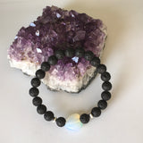 Natural Gemstone Heart Opalite and Lava Stone Bracelet - Handcrafted - Aromatherapy Jewellery