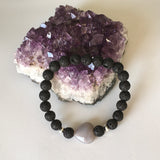Natural Gemstone Heart Grey Agate and Lava Stone Bracelet - Handcrafted - Aromatherapy Jewellery