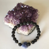Natural Gemstone Heart Sodalite and Lava Stone Bracelet - Handcrafted - Aromatherapy Jewellery