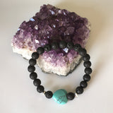 Natural Gemstone Heart Turquoise and Lava Stone Bracelet - Handcrafted - Aromatherapy Jewellery
