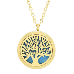 Tree of Life Design Aromatherapy Diffuser Necklace Gold Tone - Free Chain