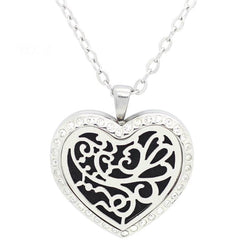 Floral Heart with Crystals Design Aromatherapy Diffuser Necklace - Free Chain - Valentine's Day Gift Idea