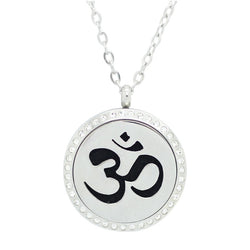 Sanskrit Om Design with Crystals Aromatherapy Diffuser Necklace - Free Chain